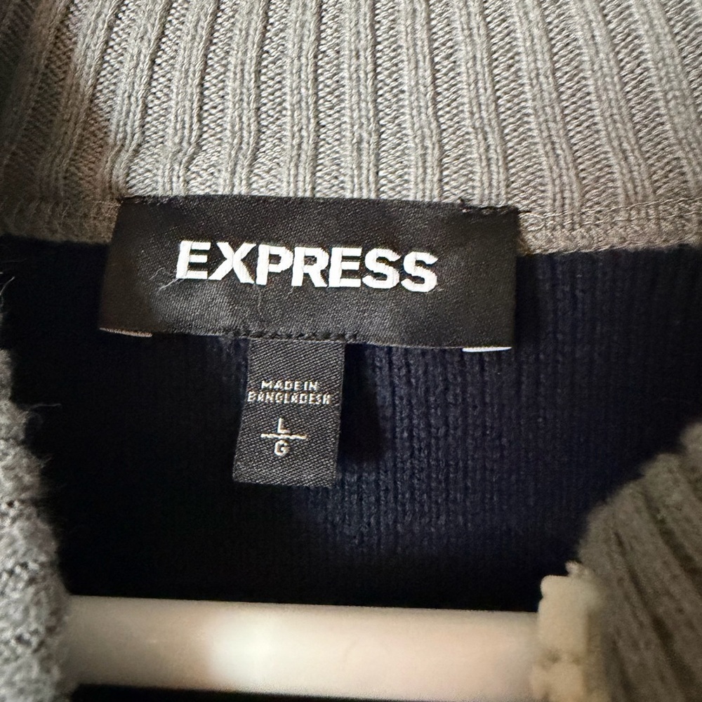 Express Men's Zip-Up Sweater in Navy and Gray - Picture 2 of 5